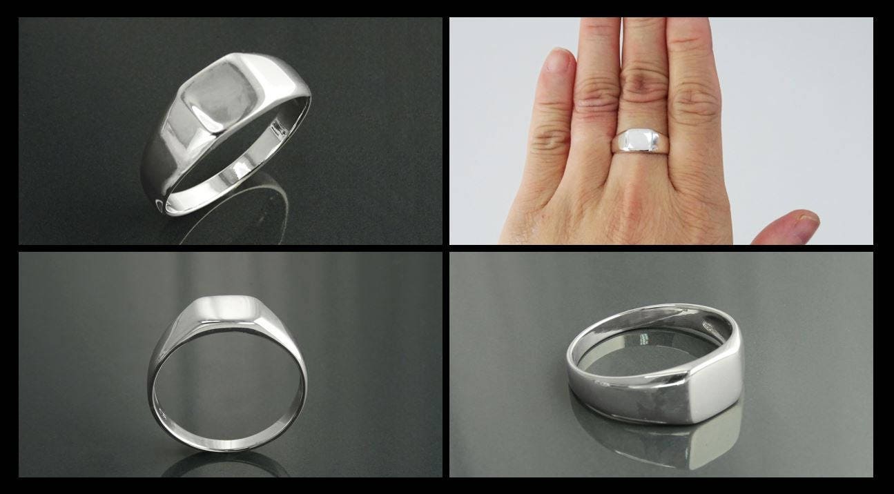 Sterling Silver Square Signet Ring, Unisex Minimalist Style