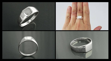 Sterling Silver Square Signet Ring, Unisex Minimalist Style