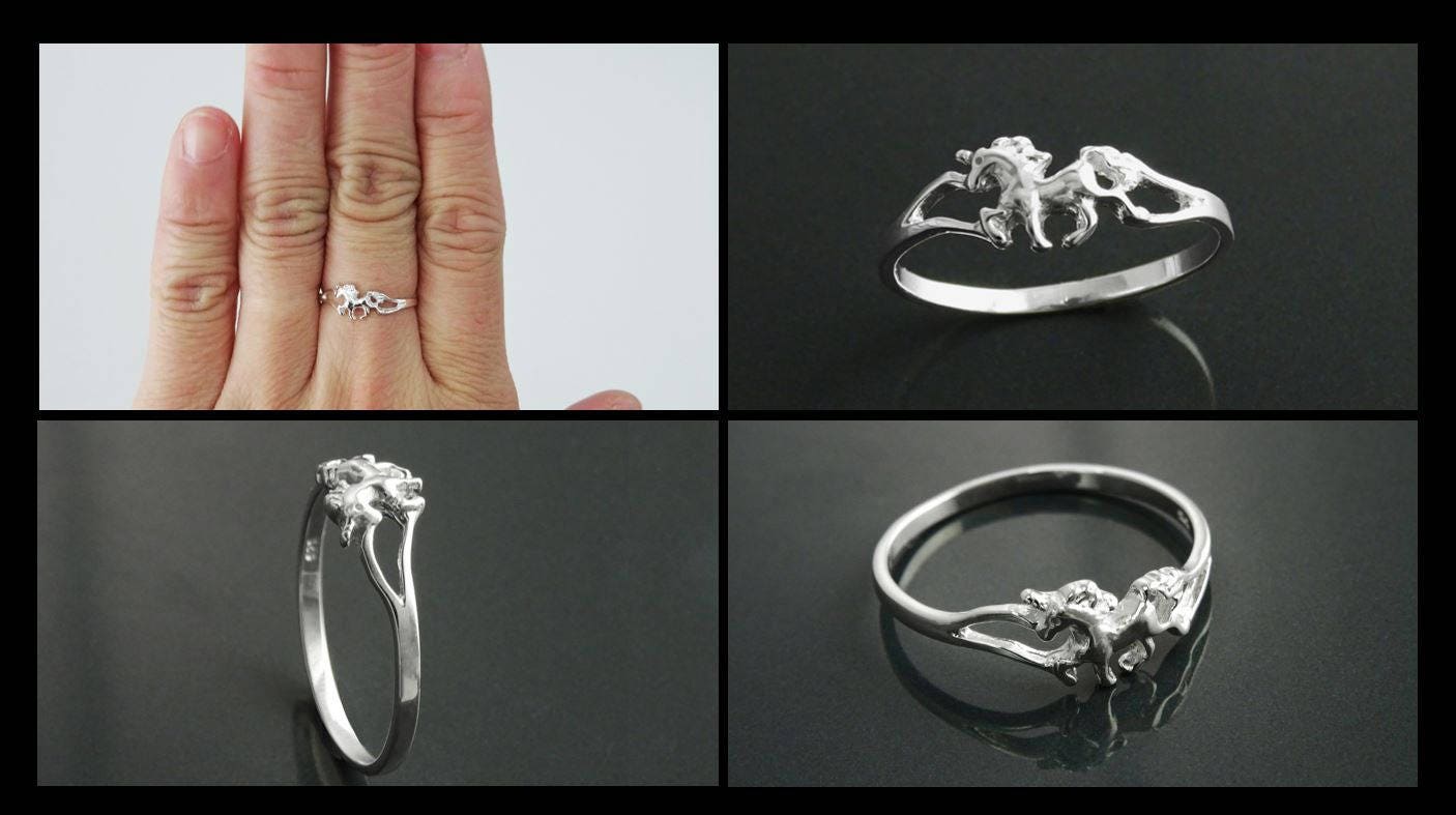 Sterling Silver Unicorn Ring, Dainty Enchanted Fairytale Jewelry