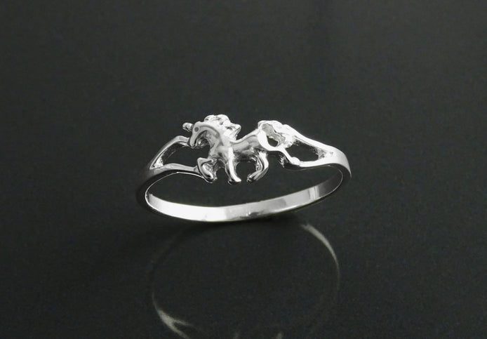 Sterling Silver Unicorn Ring, Dainty Enchanted Fairytale Jewelry