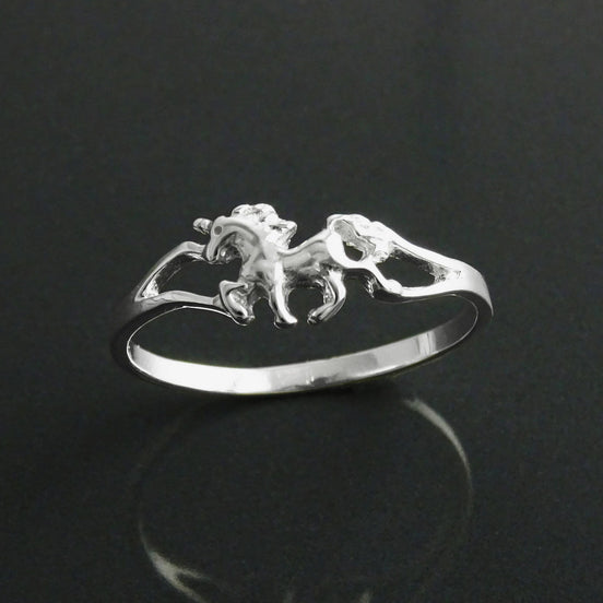 Sterling Silver Unicorn Ring, Dainty Enchanted Fairytale Jewelry