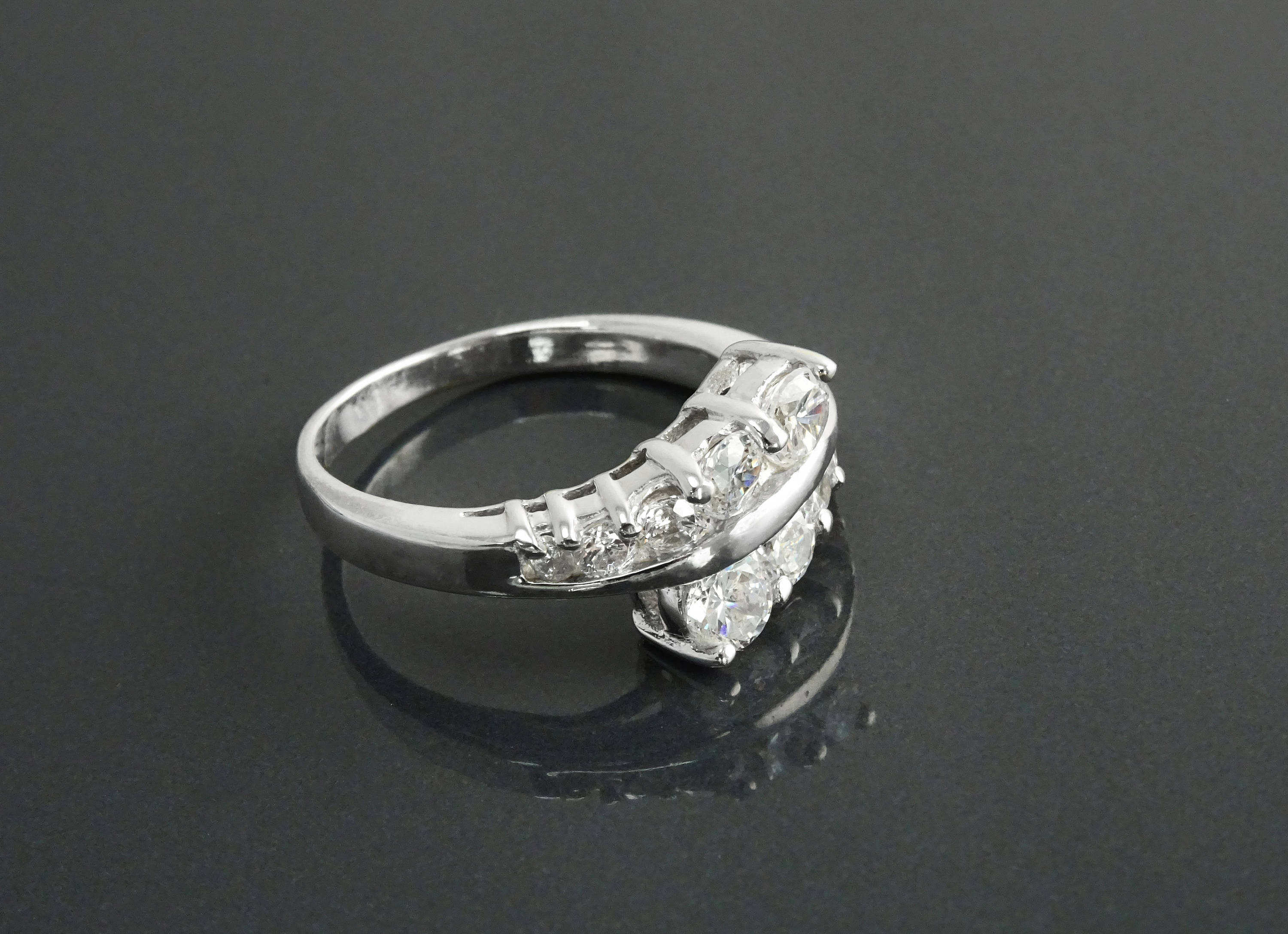 Sterling Silver Bypass Ring, White CZ Stones, Promise Ring