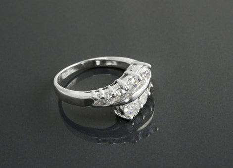 Sterling Silver Bypass Ring, White CZ Stones, Promise Ring
