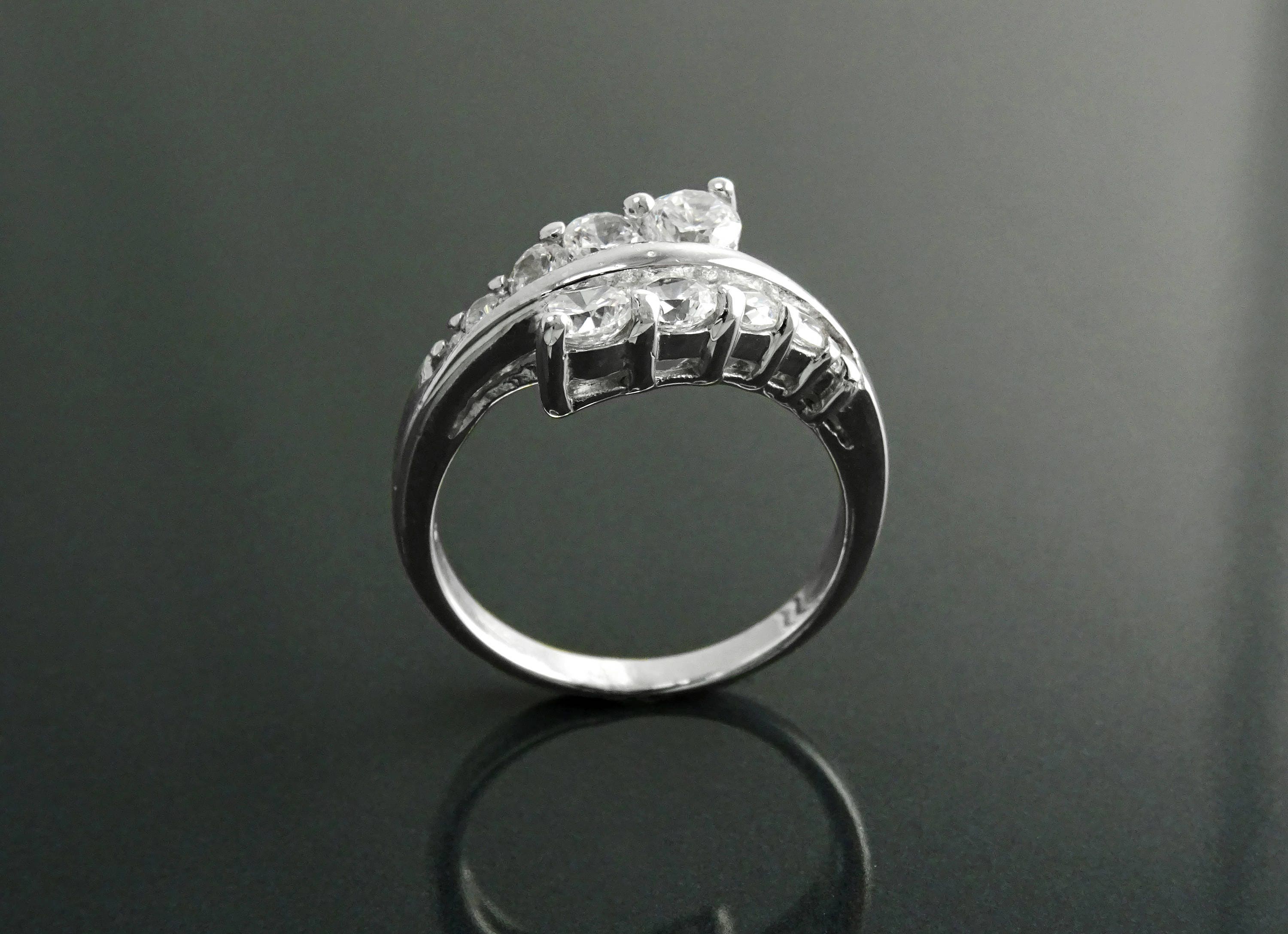 Sterling Silver Bypass Ring, White CZ Stones, Promise Ring