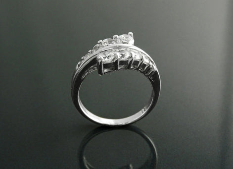 Sterling Silver Bypass Ring, White CZ Stones, Promise Ring