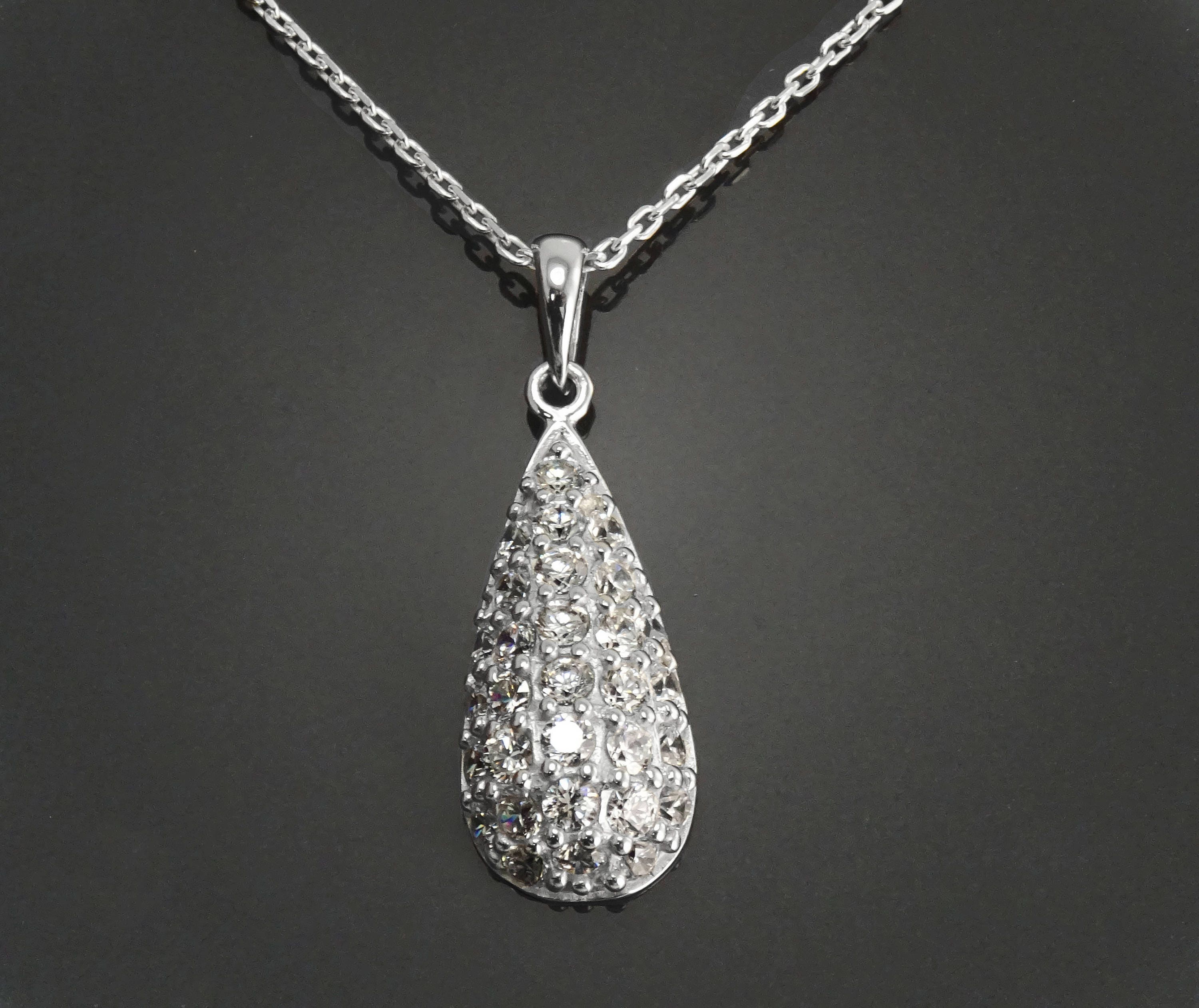 Sterling Silver Teardrop Pave Necklace, Pear Shape CZ Pendant
