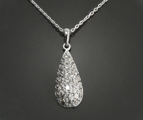 Sterling Silver Teardrop Pave Necklace, Pear Shape CZ Pendant