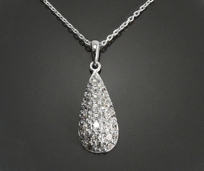 Sterling Silver Teardrop Pave Necklace, Pear Shape CZ Pendant
