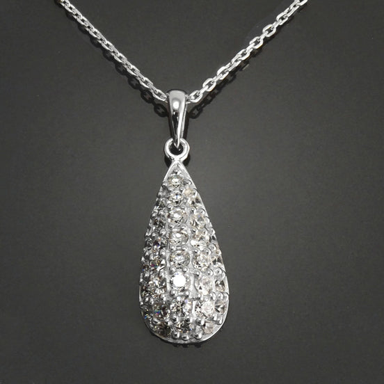 Sterling Silver Teardrop Pave Necklace, Pear Shape CZ Pendant