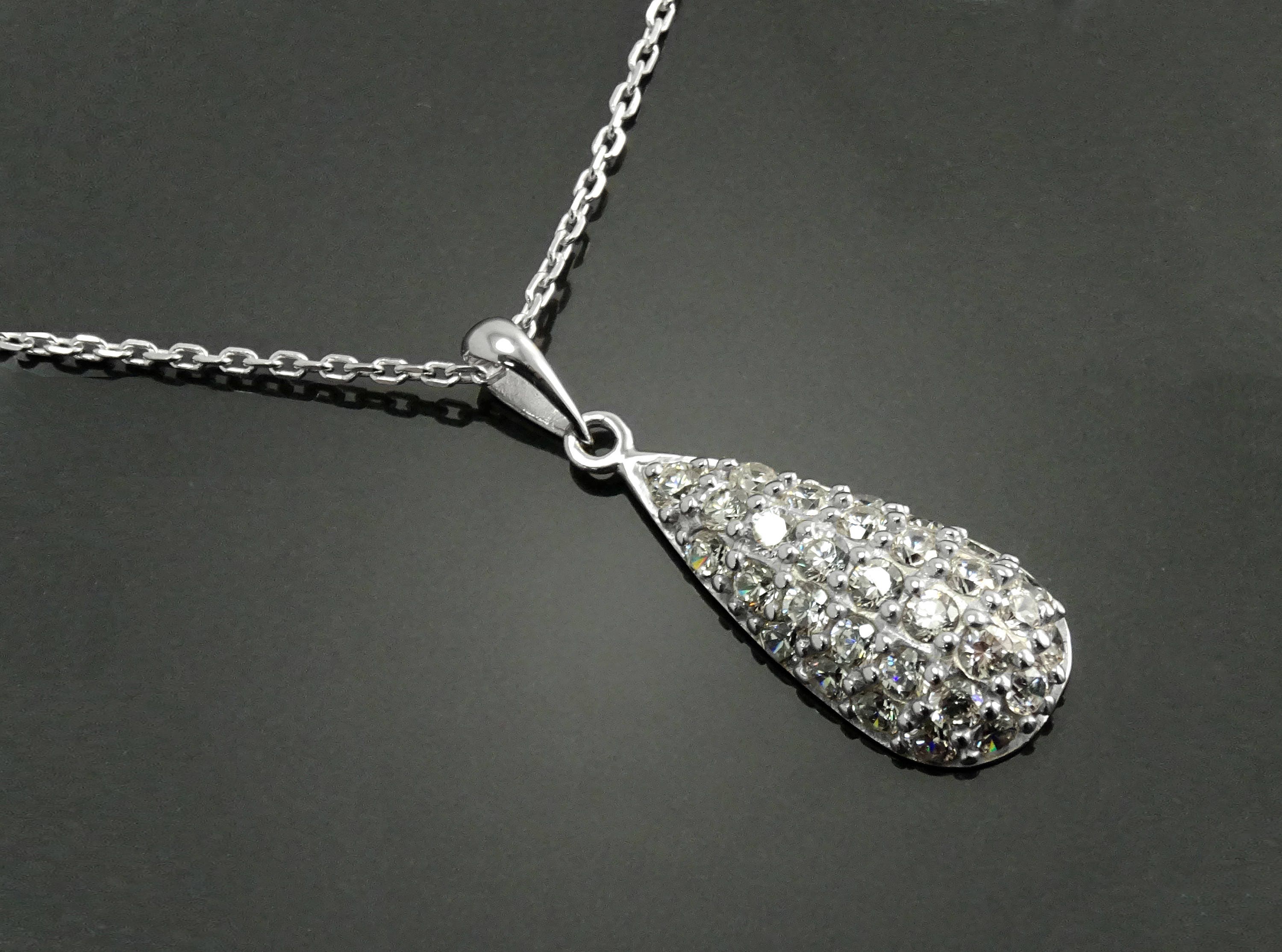 Sterling Silver Teardrop Pave Necklace, Pear Shape CZ Pendant