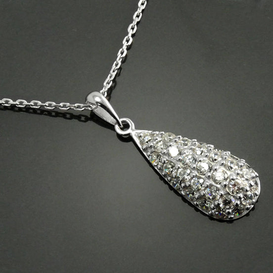 Sterling Silver Teardrop Pave Necklace, Pear Shape CZ Pendant