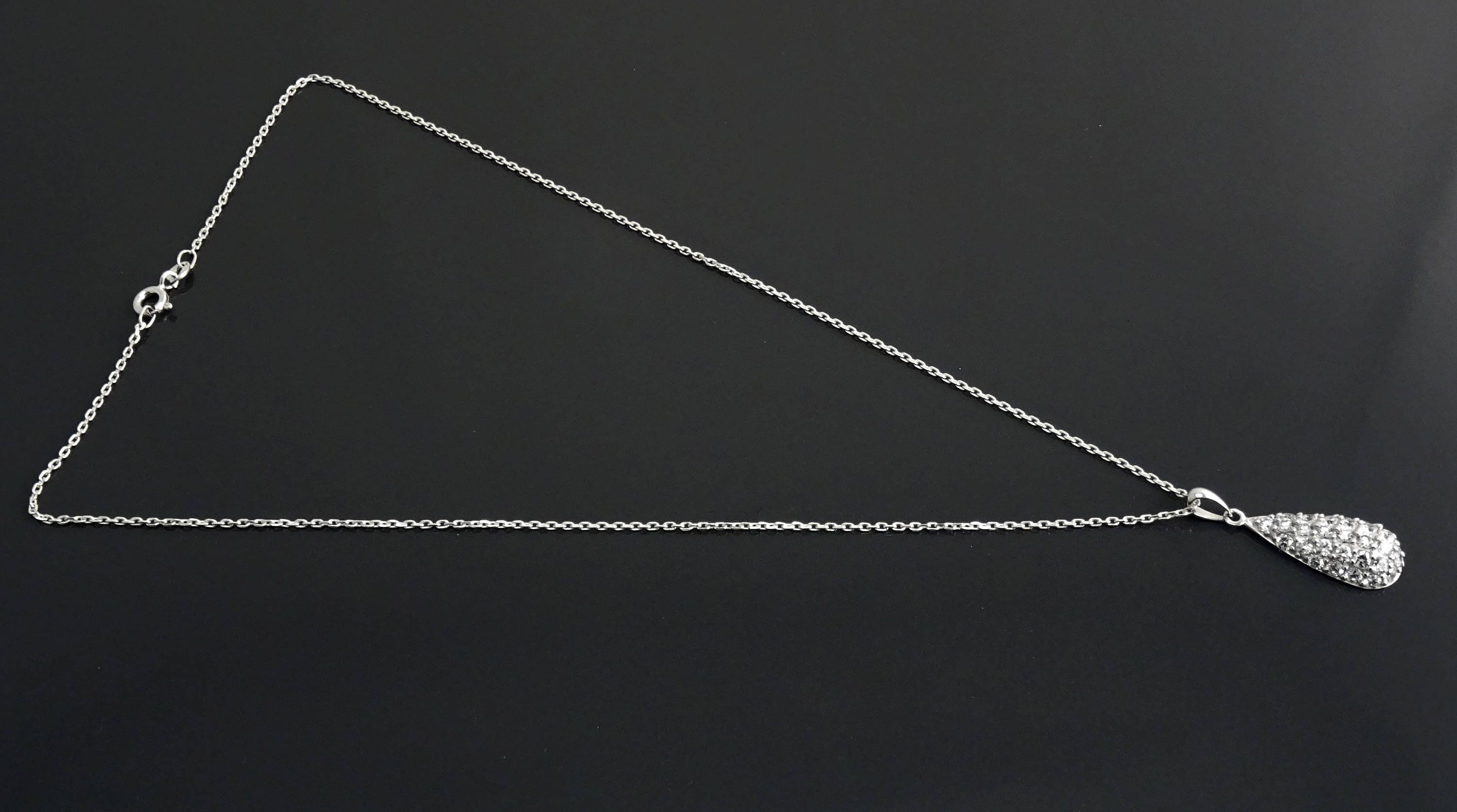 Sterling Silver Teardrop Pave Necklace, Pear Shape CZ Pendant