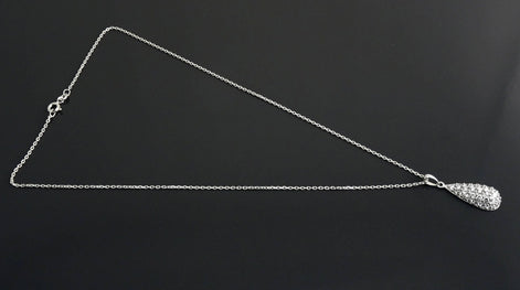 Sterling Silver Teardrop Pave Necklace, Pear Shape CZ Pendant