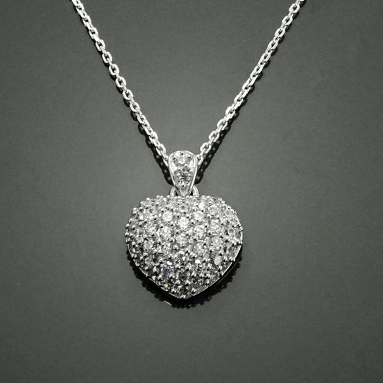 Sterling Silver Pave Heart Necklace • Cz Stones Pendant • Lovers Jewelry • Size M