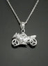 Sterling Silver Motorcycle Pendant, Modern Biker Necklace Charm