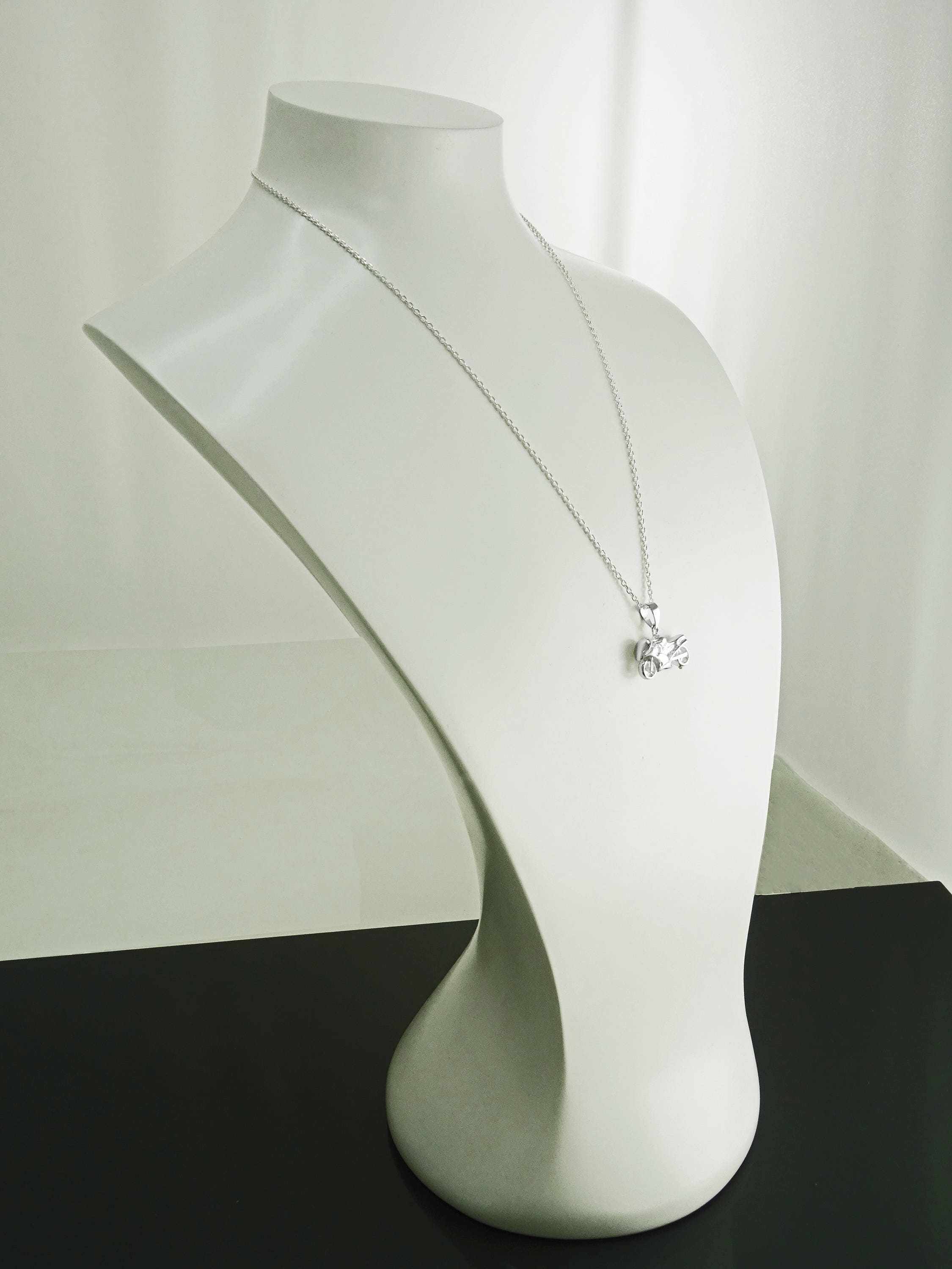 Sterling Silver Motorcycle Pendant, Modern Biker Necklace Charm