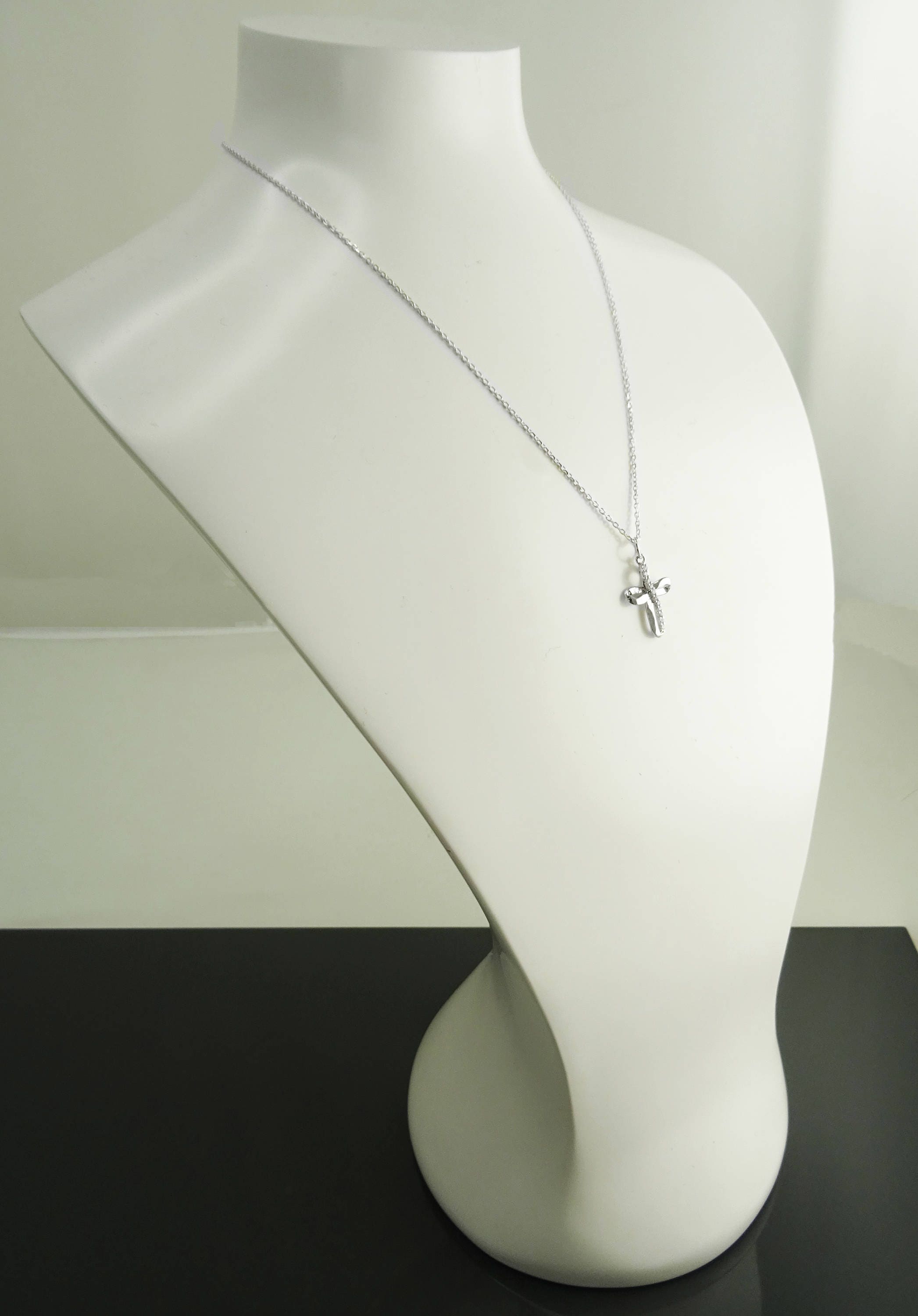 Sterling Silver Infinity Cross Necklace, Diamond CZ Gemstone Pendant