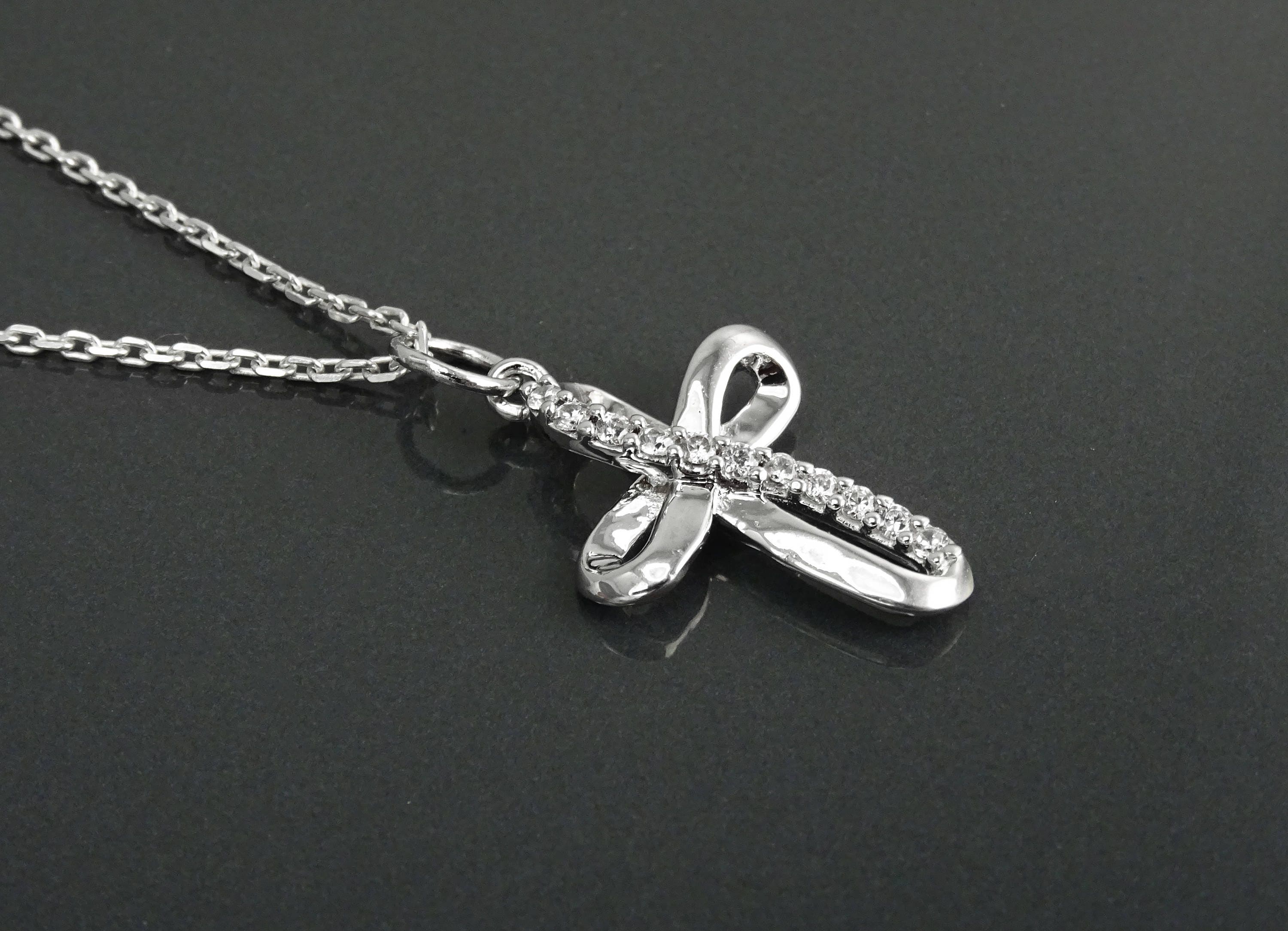 Sterling Silver Infinity Cross Necklace, Diamond CZ Gemstone Pendant