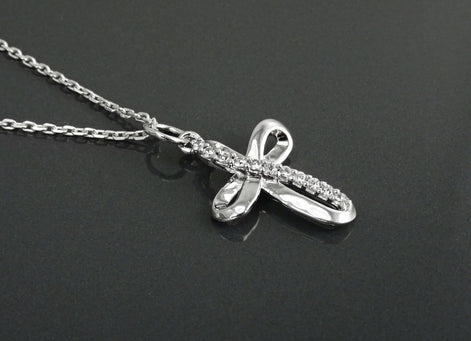 Sterling Silver Infinity Cross Necklace, Diamond CZ Gemstone Pendant