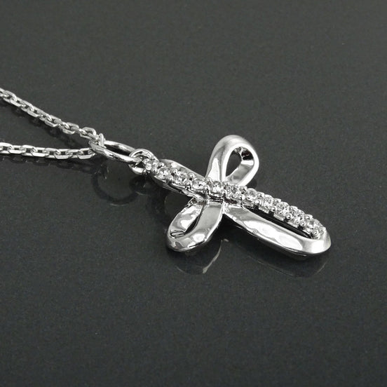 Sterling Silver Infinity Cross Necklace, Diamond CZ Gemstone Pendant