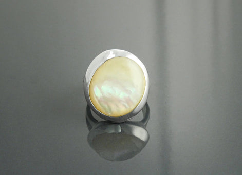 Sterling Silver Ring, White Mother of Pearl, Modern Designer Minimalist Jewelry