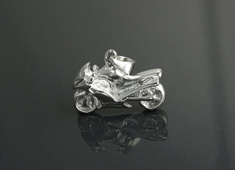 Sterling Silver Motorcycle Pendant, Modern Biker Necklace Charm