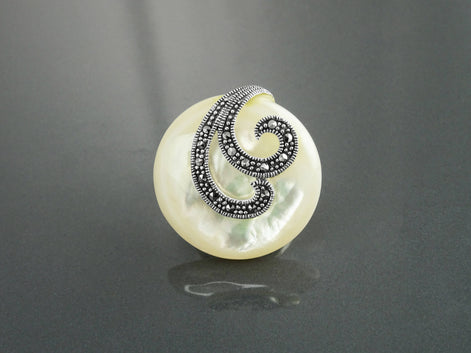 Art Deco Marcasite Ring, Sterling Silver, Mother of Pearl, Retro Inspired Jewelry