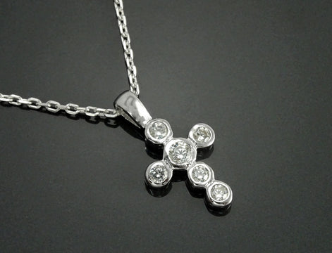 Sterling Silver Cross Necklace, Clear CZ Stones, Small Religious Pendant