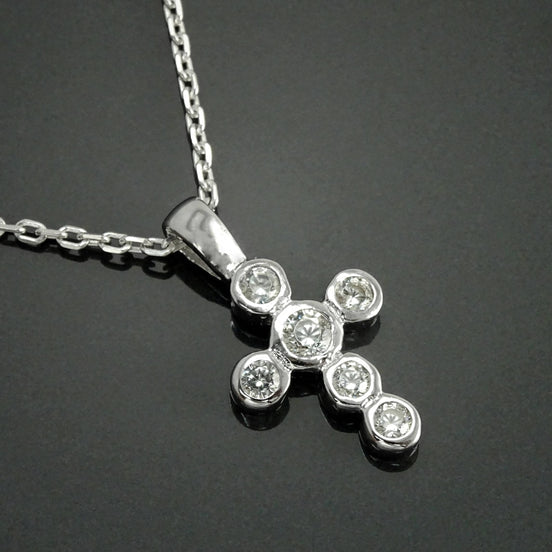 Sterling Silver Cross Necklace, Clear CZ Stones, Small Religious Pendant