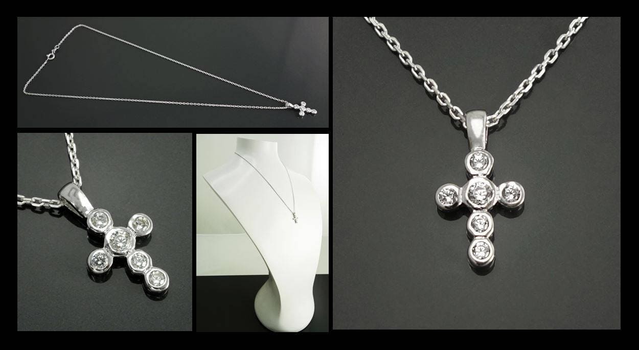Sterling Silver Cross Necklace, Clear CZ Stones, Small Religious Pendant