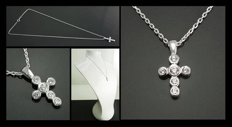 Sterling Silver Cross Necklace, Clear CZ Stones, Small Religious Pendant