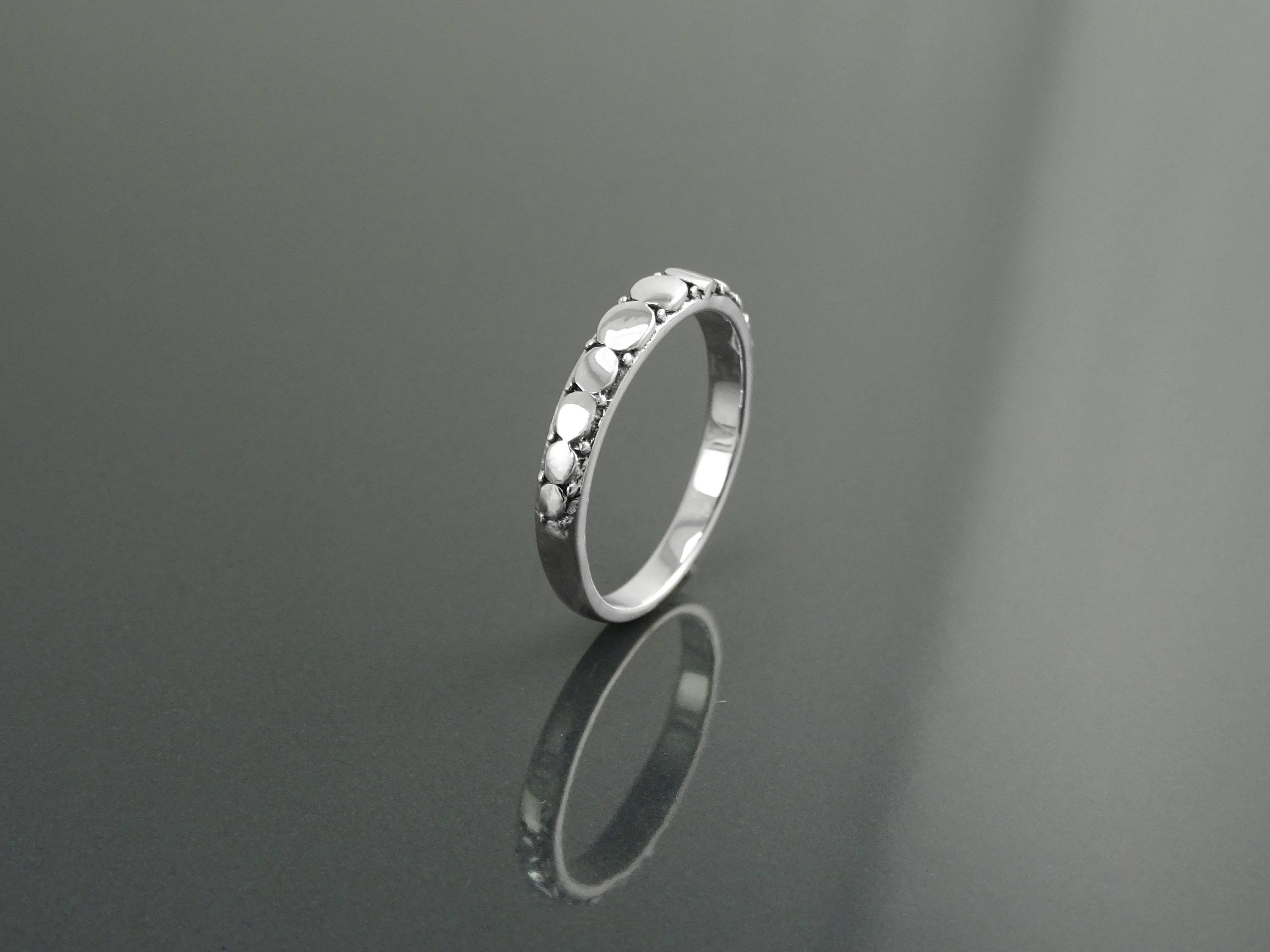Sterling Silver Beaded Band Ring, Boho Stackable Band