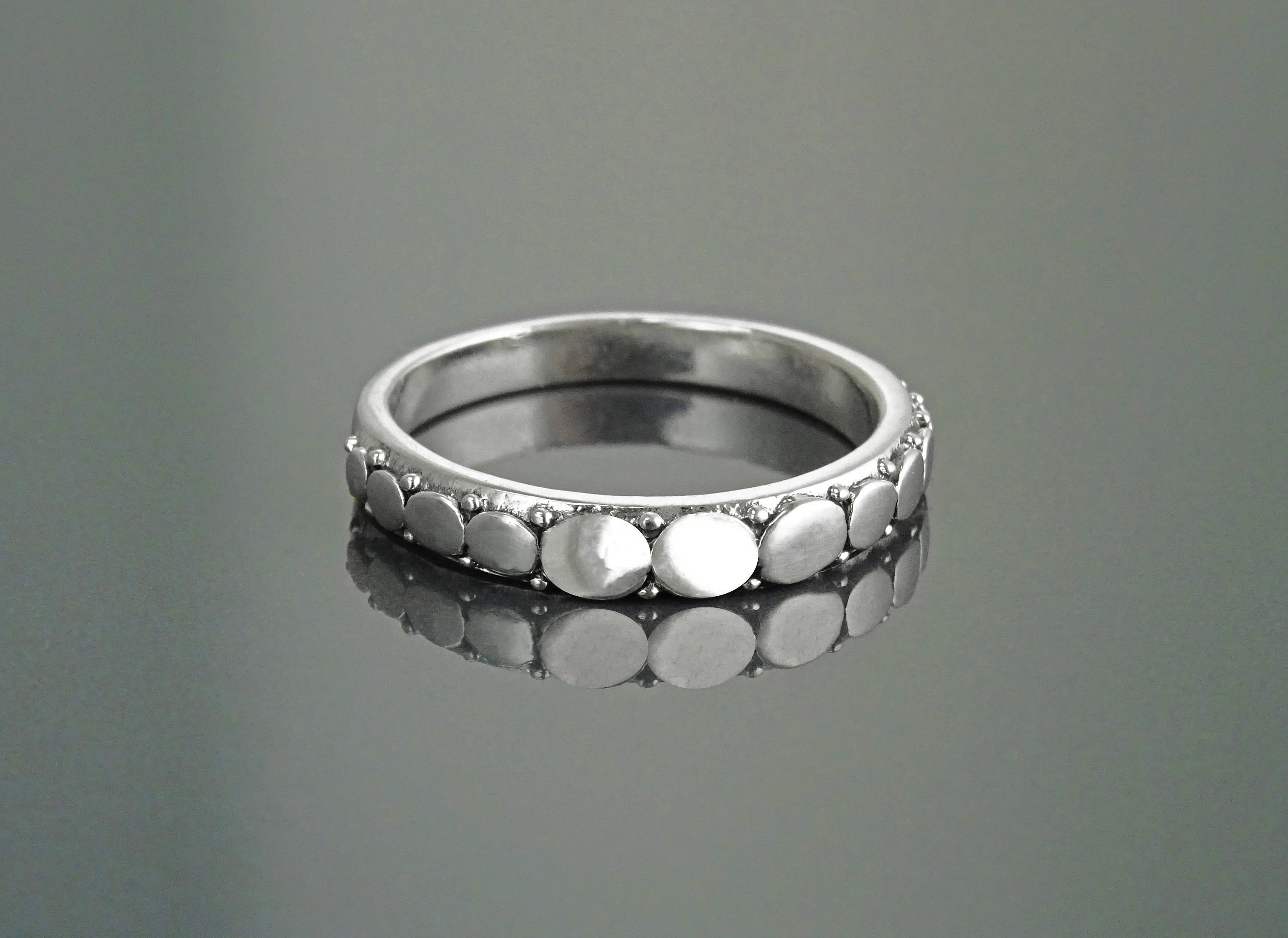 Sterling Silver Beaded Band Ring, Boho Stackable Band