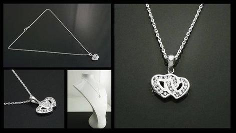 Forever Double Hearts Pave Diamond Necklace by KRAMIKE • Love Two Hearts Necklace for Girlfriend • Gift for Wife • Sterling Silver • KP004