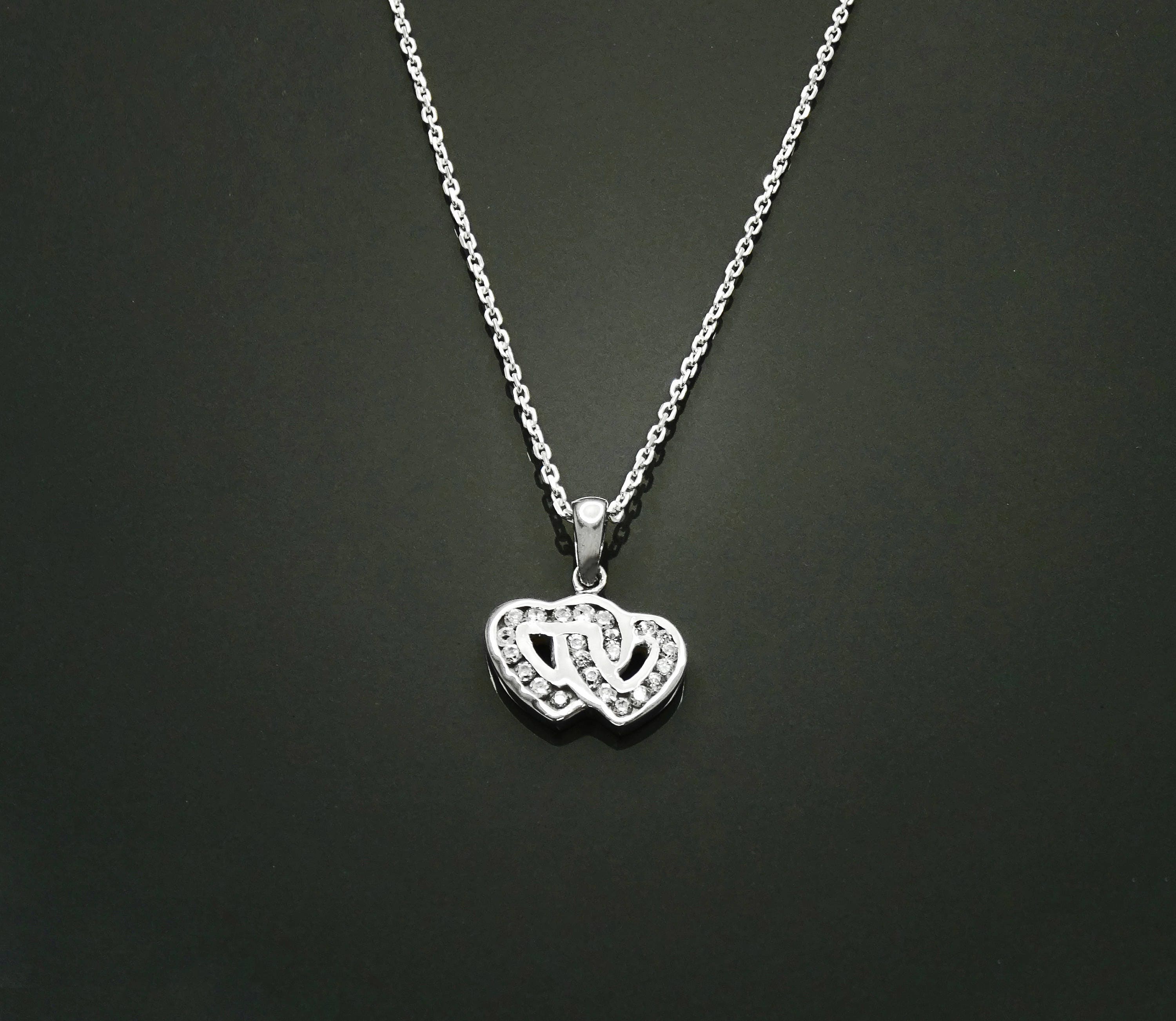 Forever Double Hearts Pave Diamond Necklace by KRAMIKE • Love Two Hearts Necklace for Girlfriend • Gift for Wife • Sterling Silver • KP004