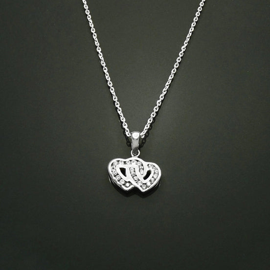 Forever Double Hearts Pave Diamond Necklace by KRAMIKE • Love Two Hearts Necklace for Girlfriend • Gift for Wife • Sterling Silver • KP004