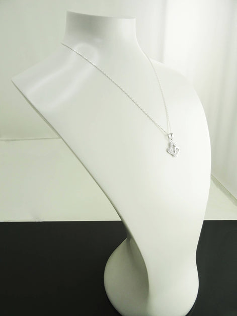 Sterling Silver Double Heart Necklace, Paved Clear CZ Stones, Promise Charm