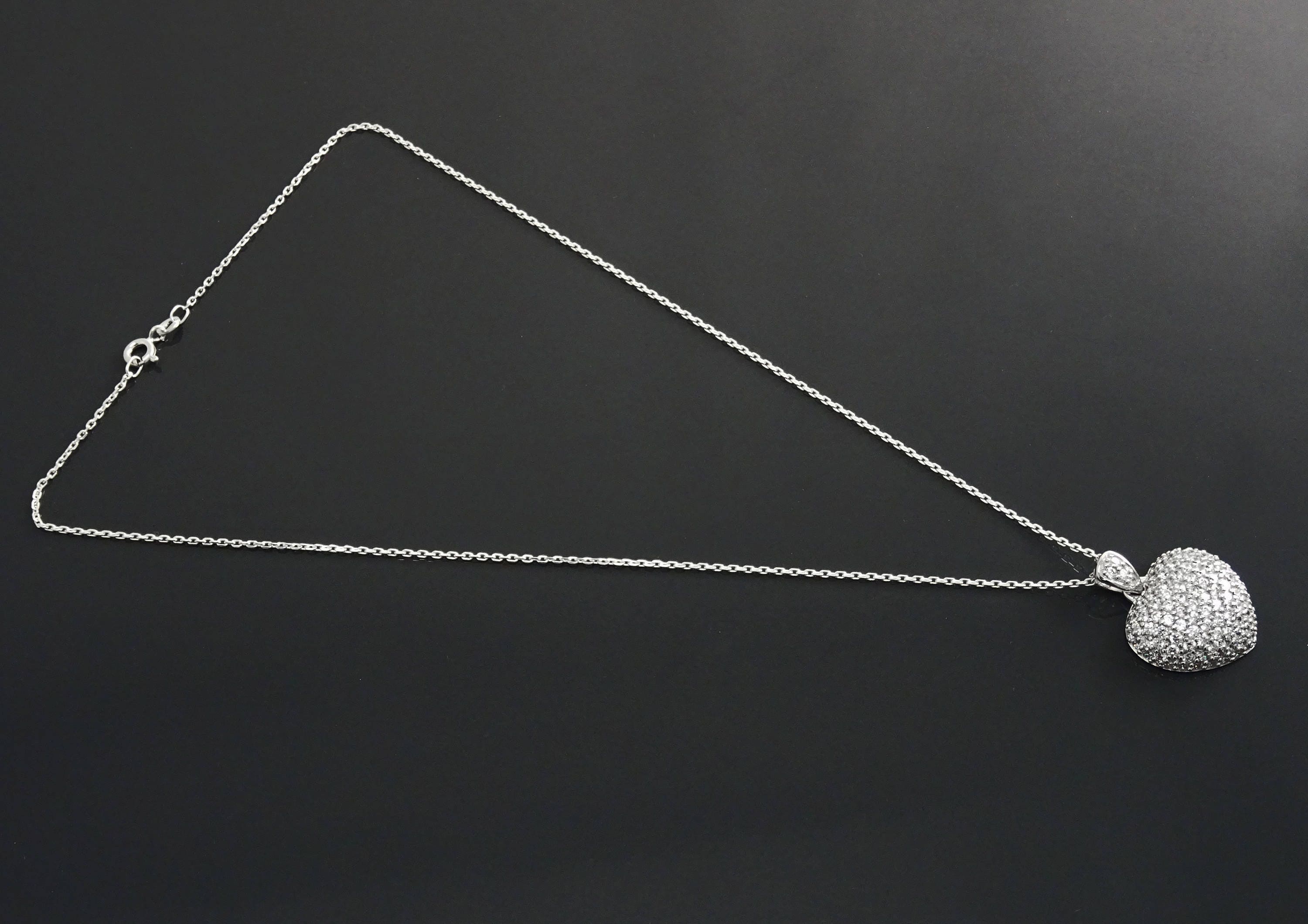 Forever Pave Diamond Heart Necklace by KRAMIKE • Love Necklace for Girlfriend • Perfect Gift for Wife • Sterling Silver • Size L • KP003