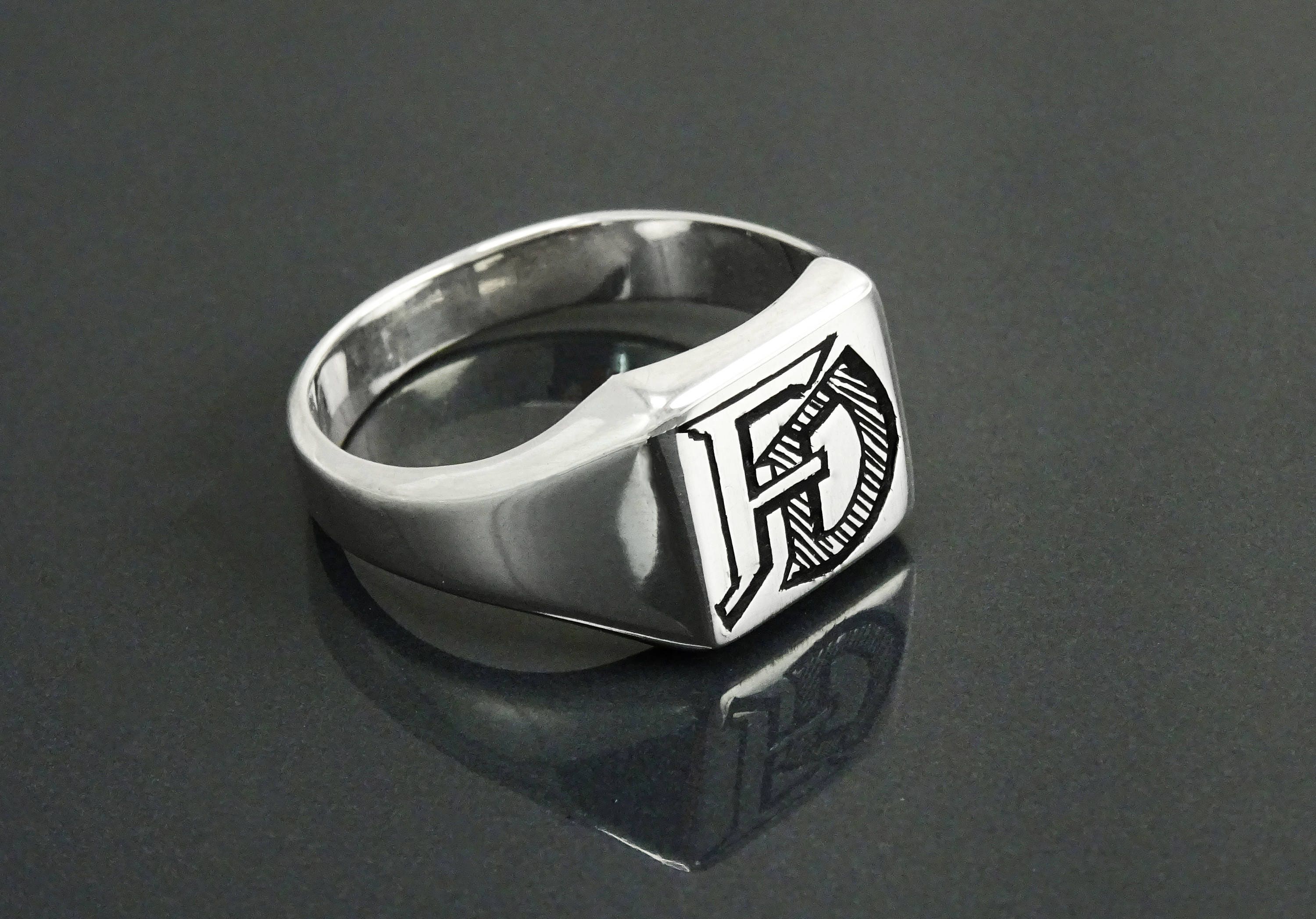 Hand Engraved Sterling Silver Signet Ring, Personalized Initials Jewelry