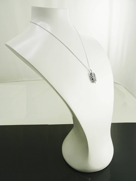 Sterling Silver Laurel Leaves Pendant, Black Lab CZ Stones, Retro Olive Branch Charm