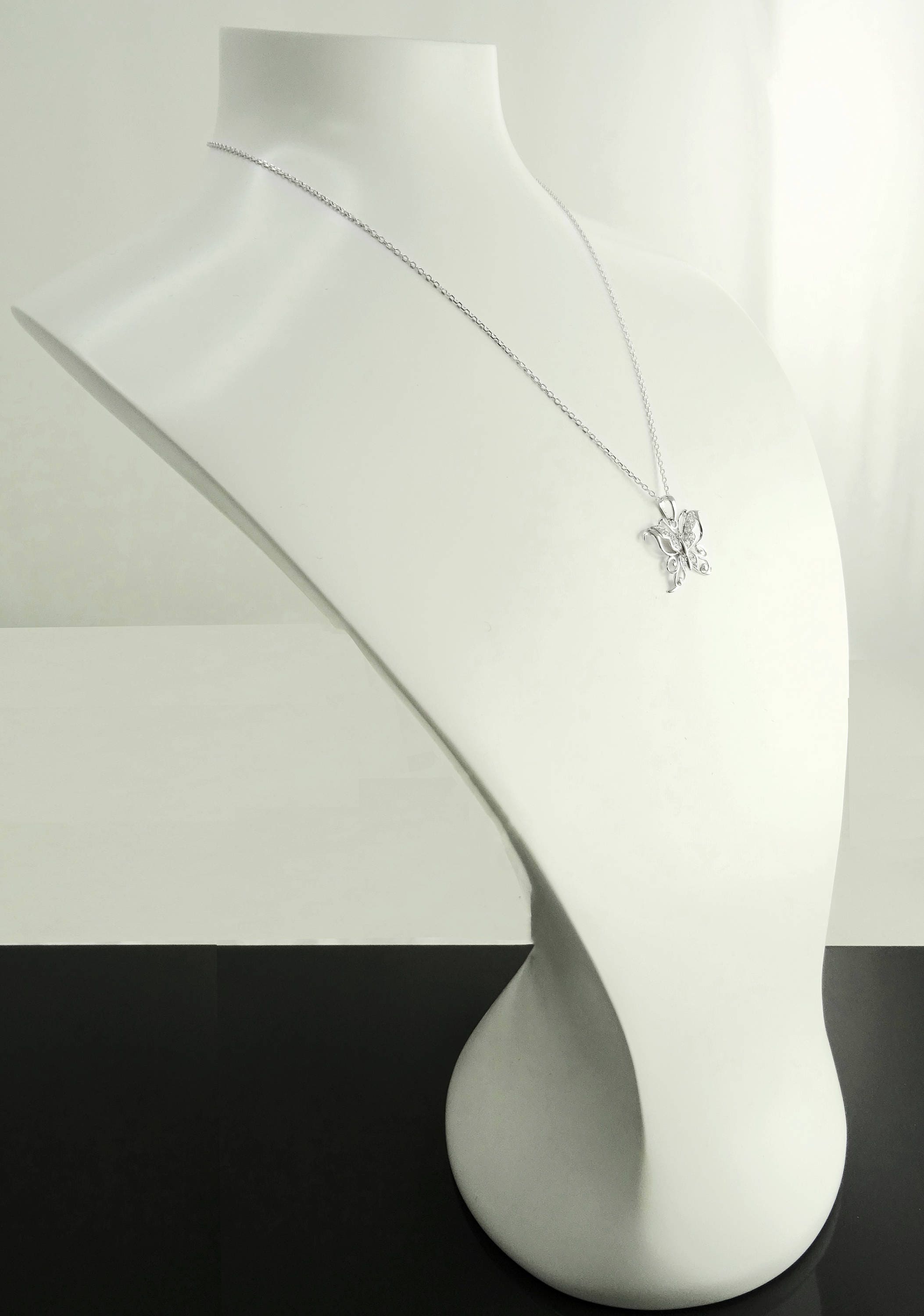 Diamond Butterfly Necklace • Sterling Silver Openwork Butterfly Pendant • Elegant Sparkling Nature Jewelry