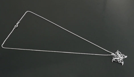 Diamond Butterfly Necklace • Sterling Silver Openwork Butterfly Pendant • Elegant Sparkling Nature Jewelry