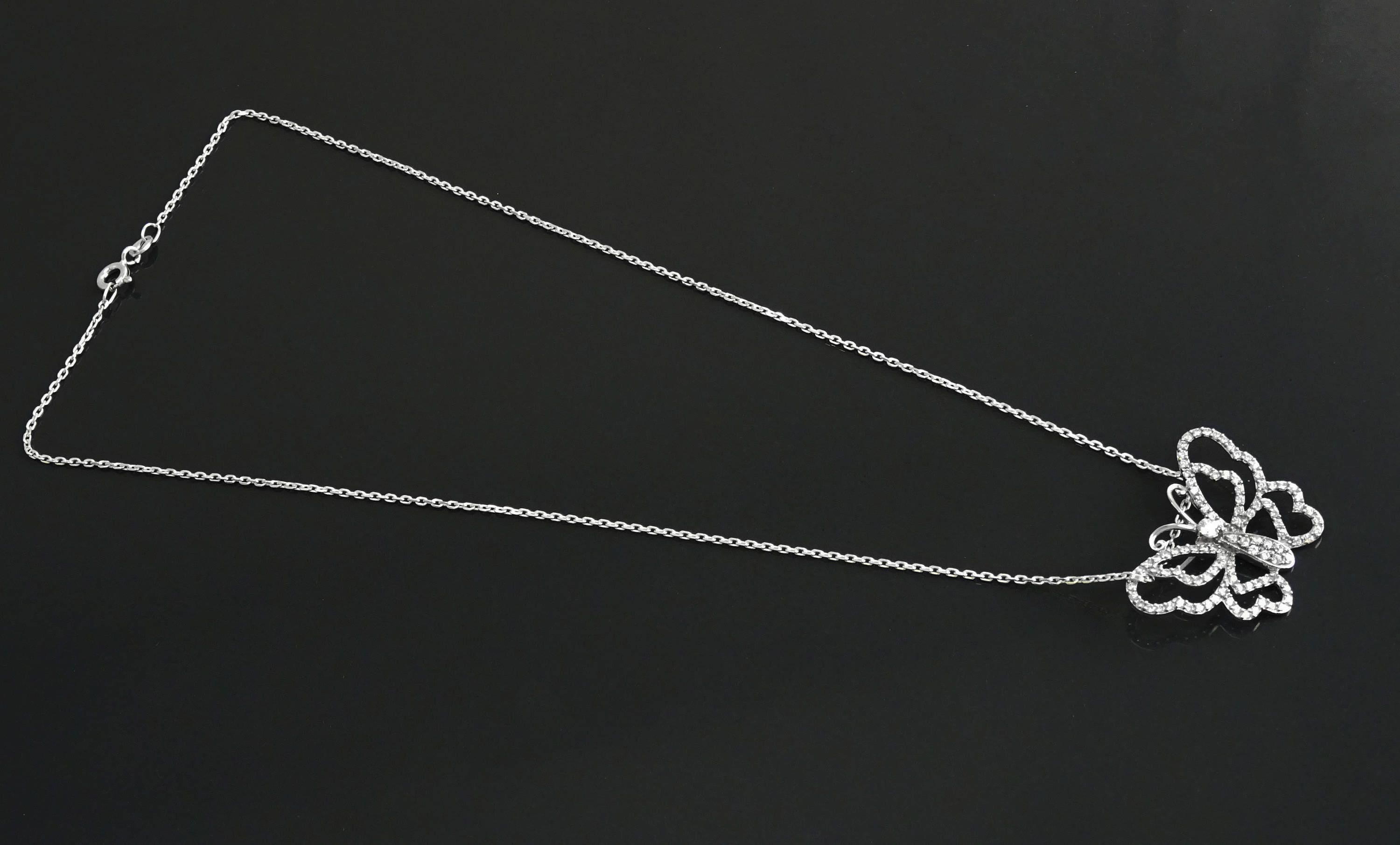 Sterling Silver Butterfly Necklace, Paved Brilliant CZ Wings, Nature Charm Jewelry