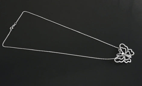 Sterling Silver Butterfly Necklace, Paved Brilliant CZ Wings, Nature Charm Jewelry