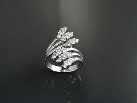 Sterling Silver Bypass Ring with CZ Stones, Modern Wrap Design