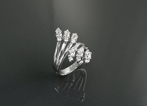 Sterling Silver Bypass Ring with CZ Stones, Modern Wrap Design