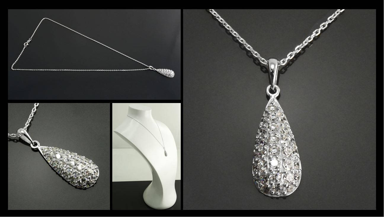 Sterling Silver Teardrop Pave Necklace, Pear Shape CZ Pendant