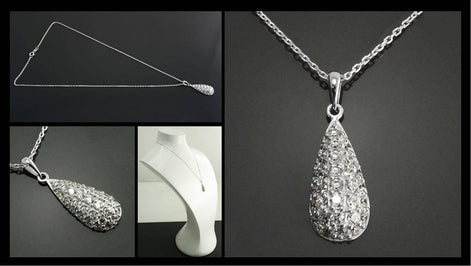 Sterling Silver Teardrop Pave Necklace, Pear Shape CZ Pendant