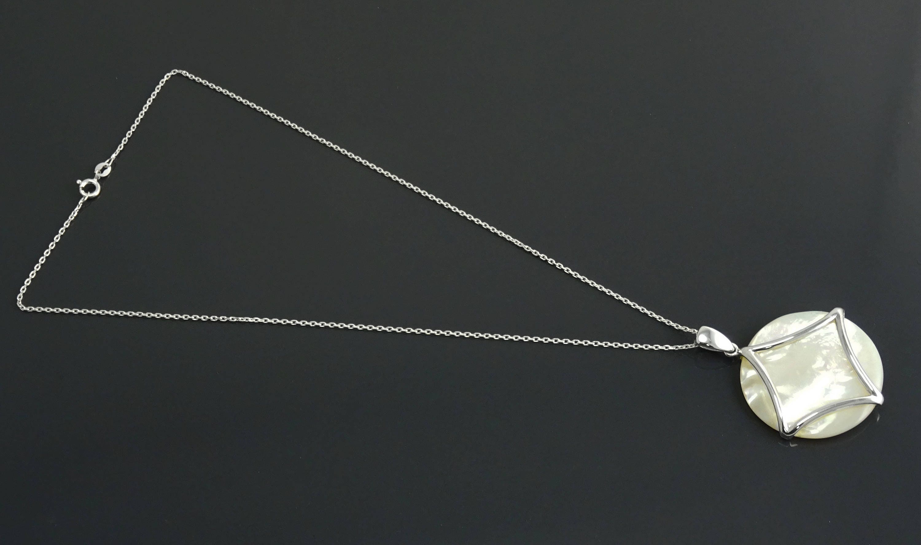 White Round Pendant, Sterling Silver, Genuine White Mother of Pearl Shell, Minimalist Modern Geometric Stone Necklace, Statement jewelry