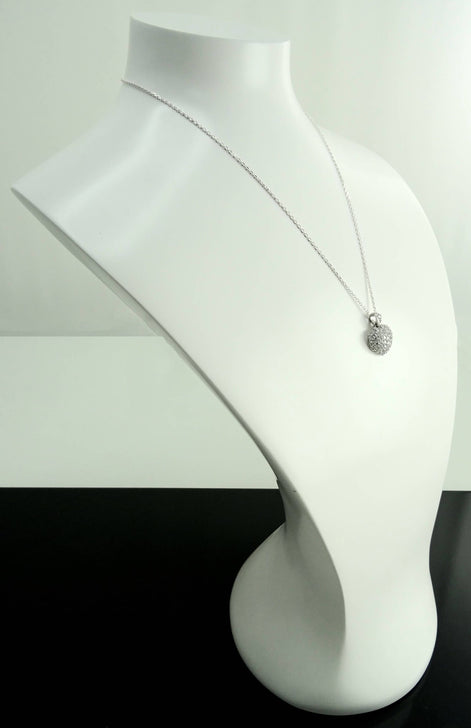 Sterling Silver Pave Heart Necklace • Cz Stones Pendant • Lovers Jewelry • Size M